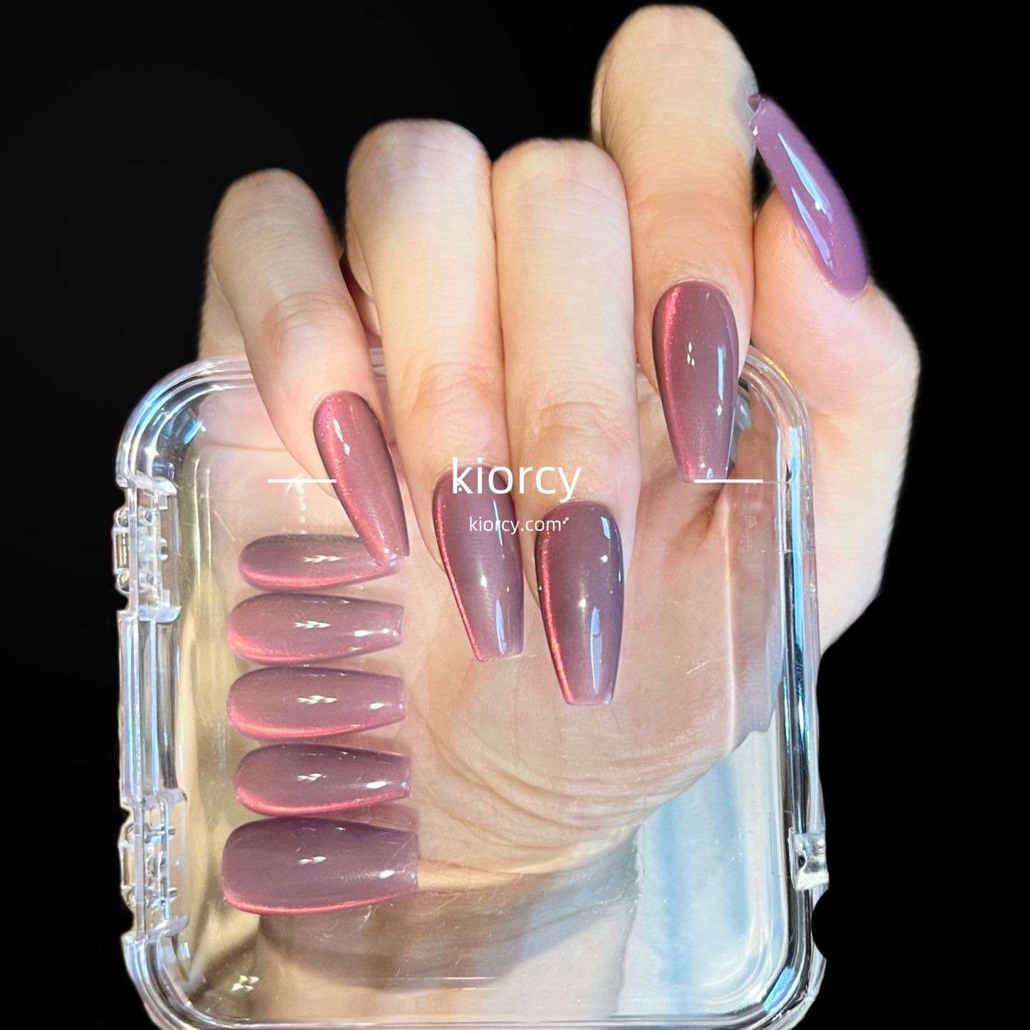 Rose purple Cat eye Press-on Nails ,Coffin nail shape.