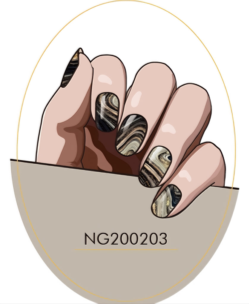 Black Gold Wood Grain Semicured Gel Nail Sticker Kit/NG203