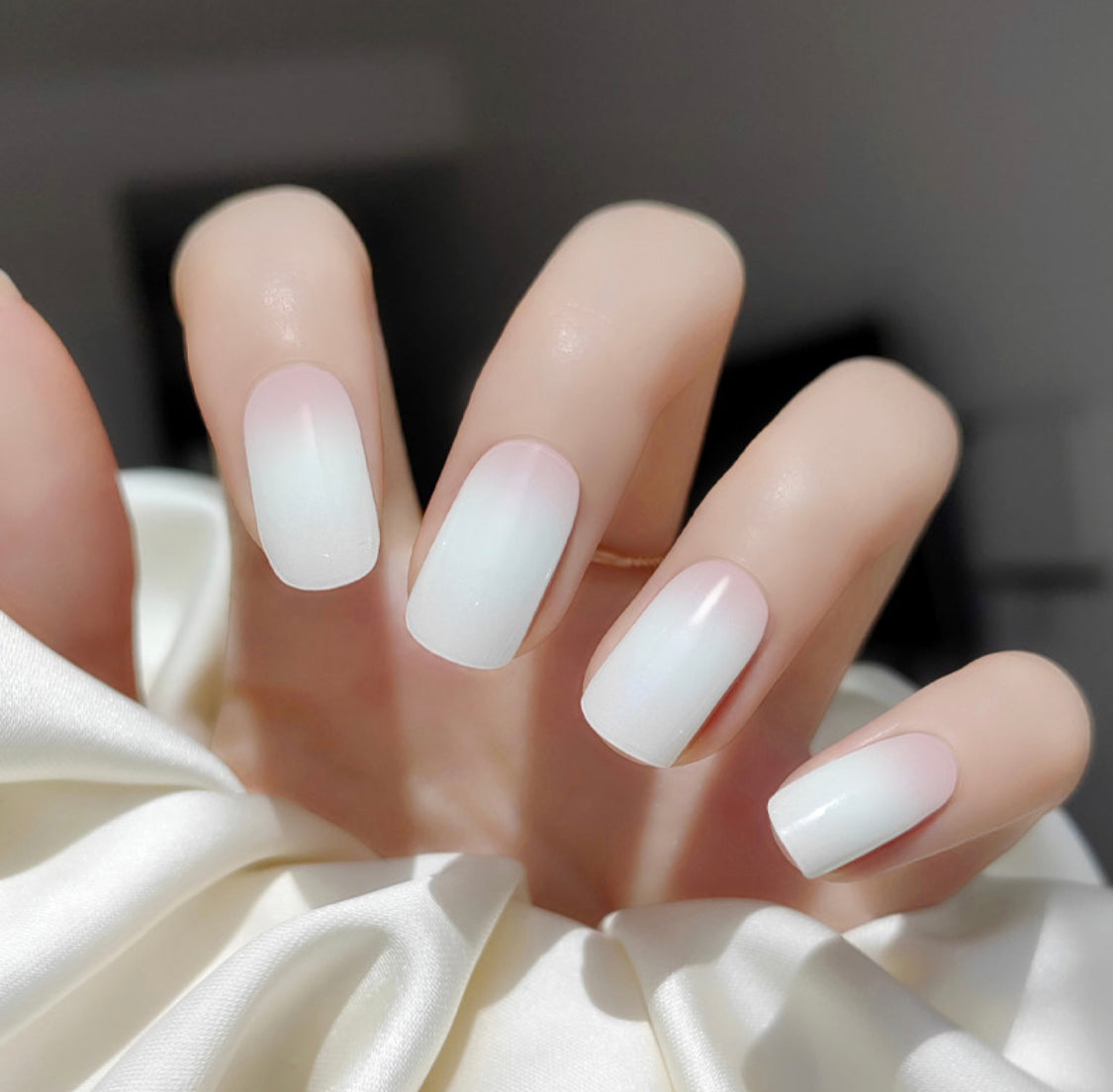 White Pink Gradient Semicured Gel Nail Sticker Kit/NG24