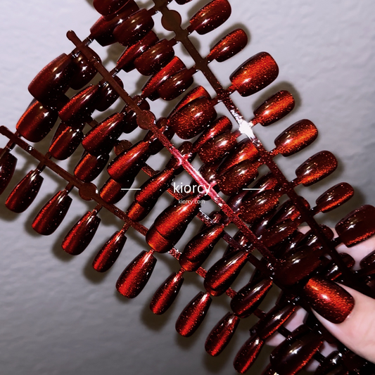 Deep Burgundy Cat eye press-on Nails /Squoval Nail