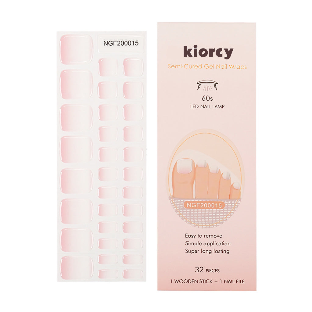[Pedi/Toes ] White Pink Gradient Semicured Gel Nail Sticker Kit/NGF15