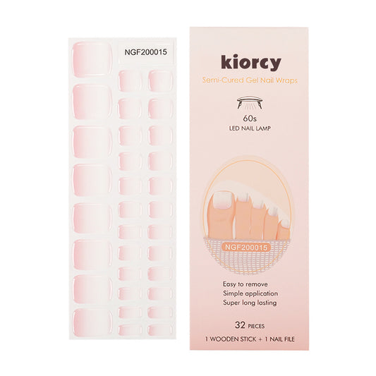 [Pedi/Toes ] White Pink Gradient Semicured Gel Nail Sticker Kit/NGF15