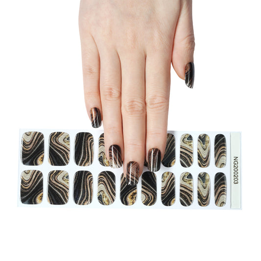 Black Gold Wood Grain Semicured Gel Nail Sticker Kit/NG203