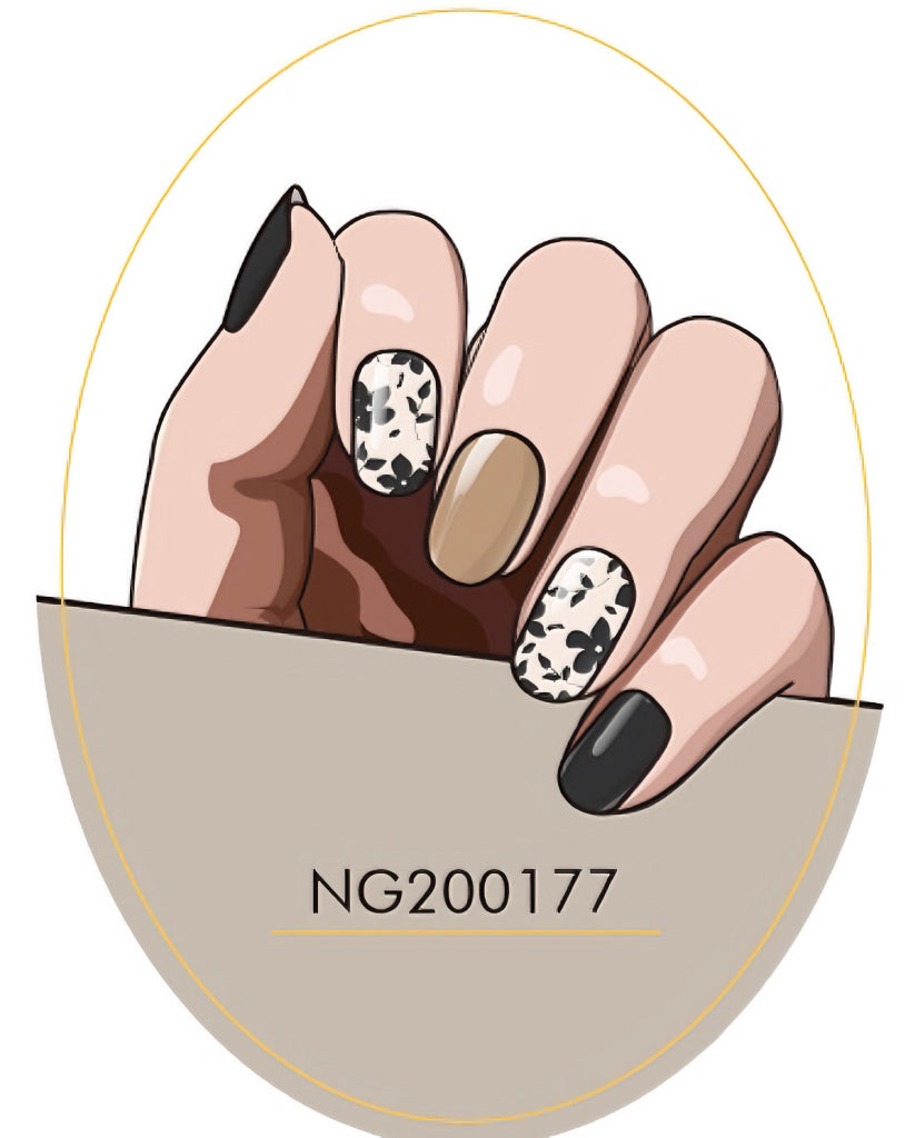 Black Blossom Delight Semicured Gel Nail Sticker Kit/NG177