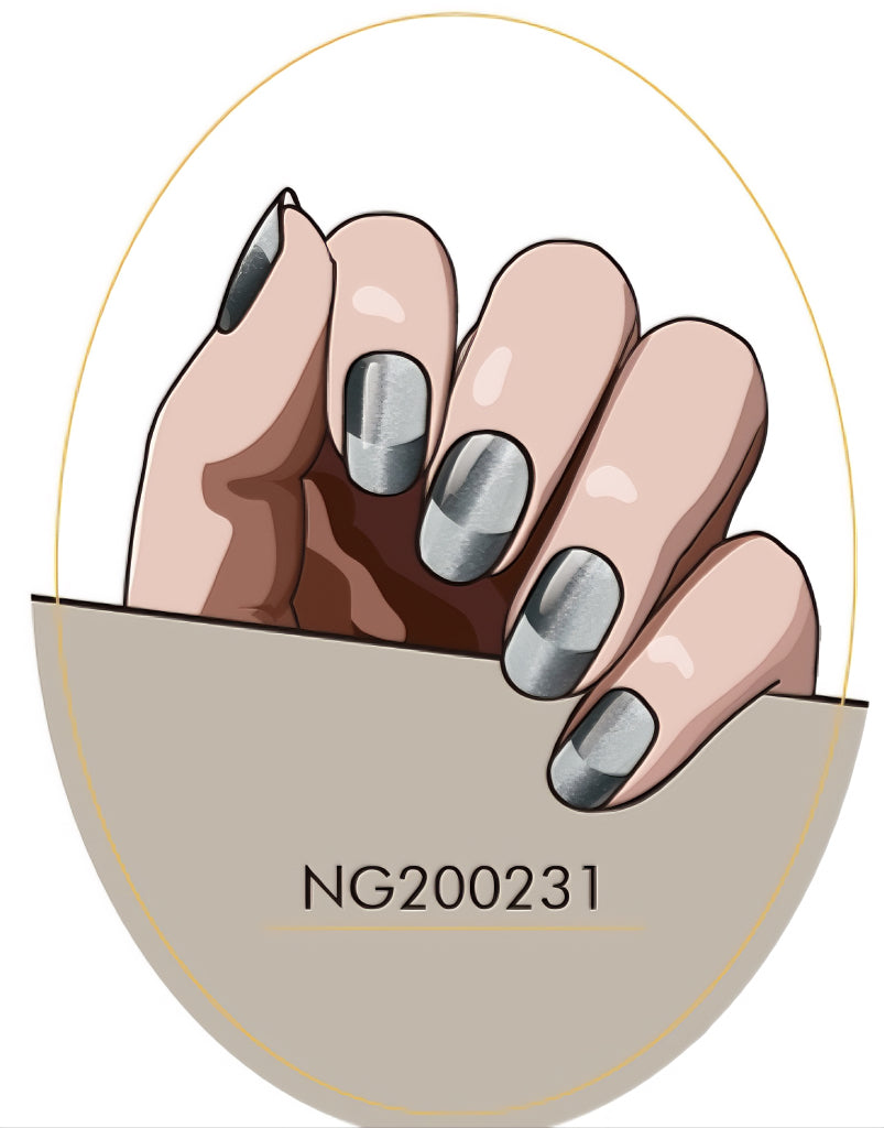 Silver Grey Gradient Cat Eye Semicured Gel Nail Sticker Kit/NG231