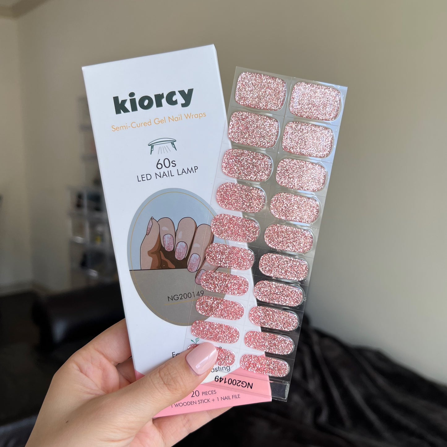 Pink Glitter Semicured Gel Nail Sticker Kit/NG149