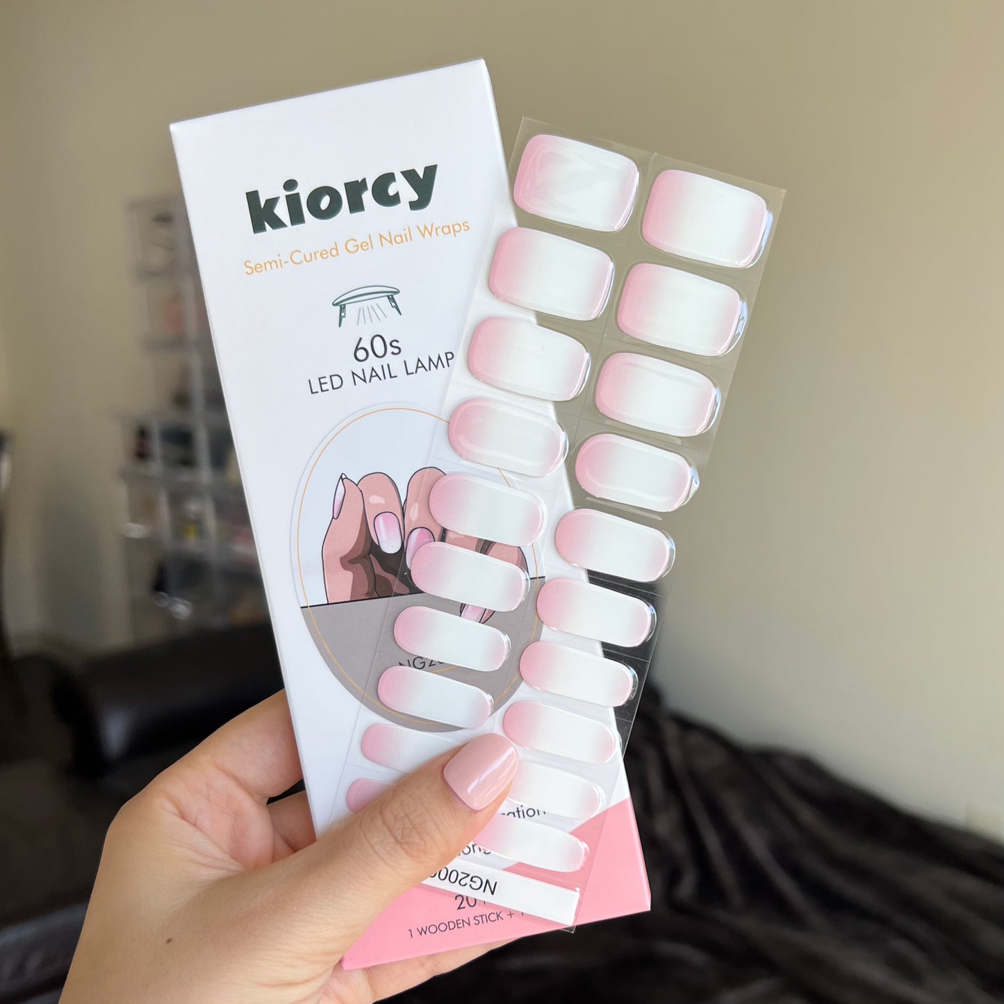 White Pink Gradient Semicured Gel Nail Sticker Kit/NG24