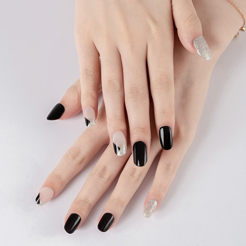 Black and Silver mixSemicured Gel Nail Sticker Kit/NG73