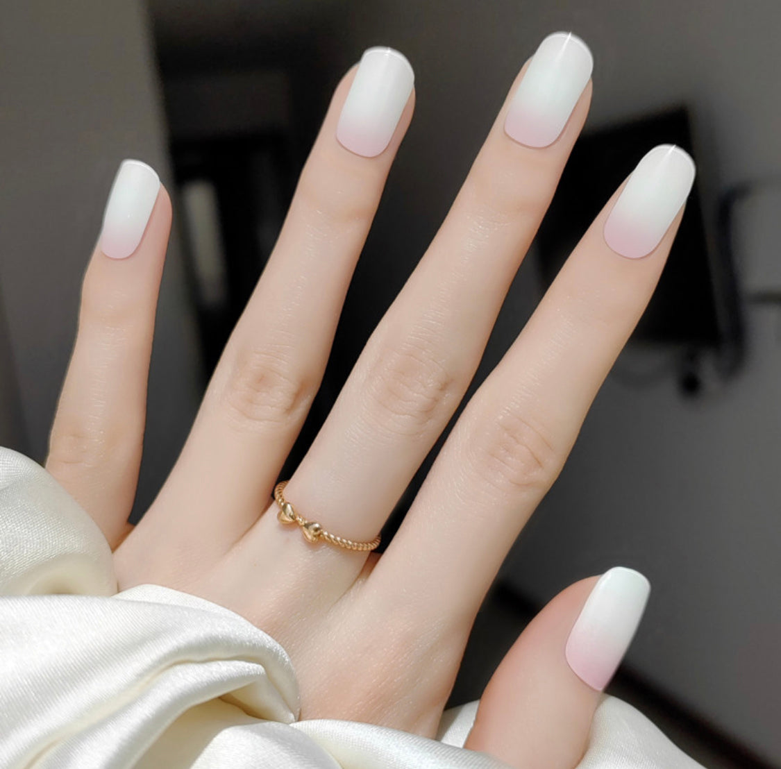 White Pink Gradient Semicured Gel Nail Sticker Kit/NG24
