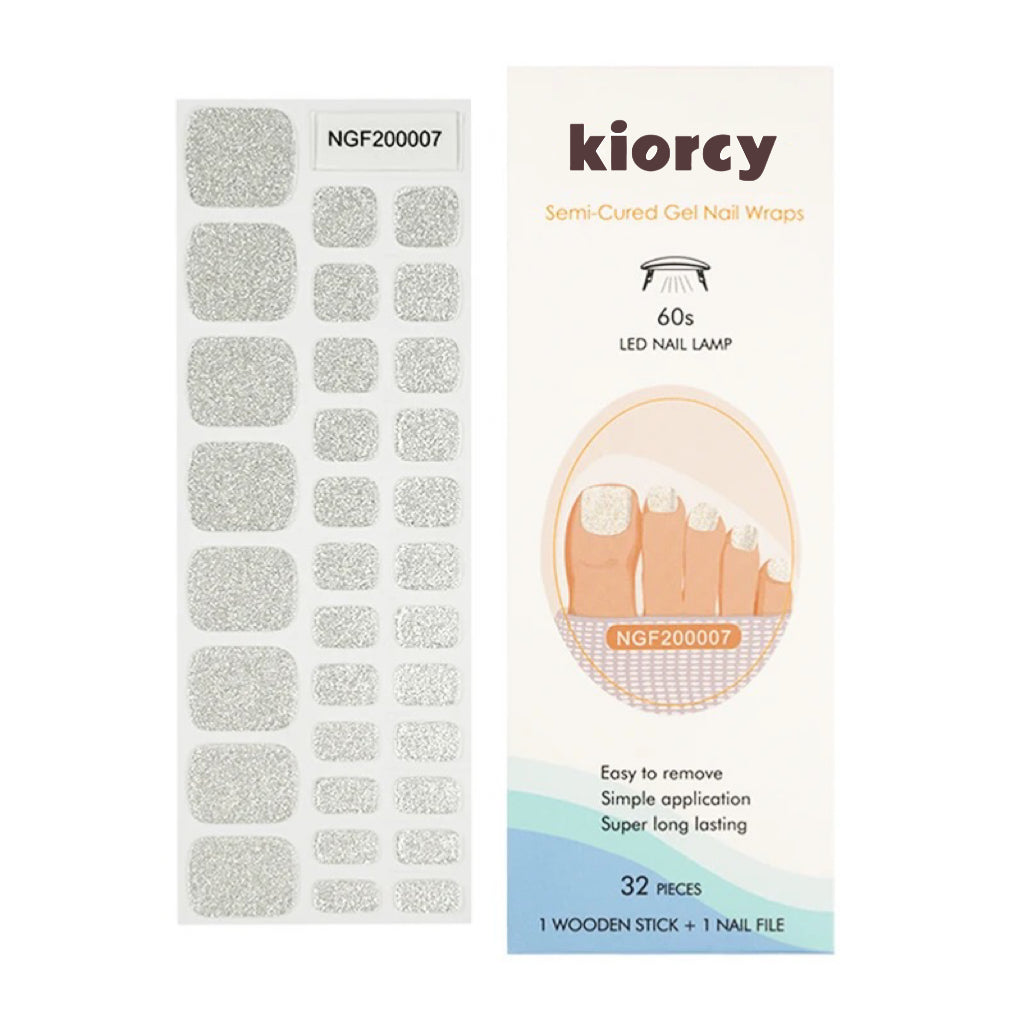 [Pedi/Toes ] Silver Glitter Semicured Gel Nail Sticker Kit/NGF7