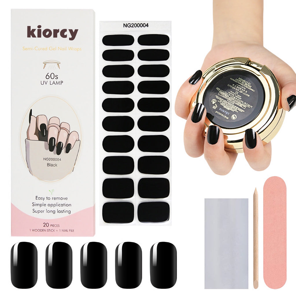 Midnight Black  Semicured  Gel Nail Sticker Kit/NG4